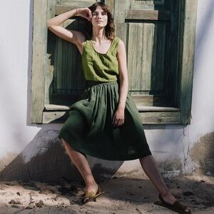 not PERFECT LINEN 1950s City Flat Front Linen Midi Skirt